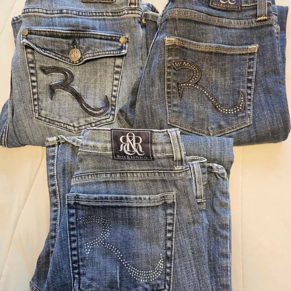 Rock & Republic Women's Denim Jeans with Embellished Pockets 14 3 Pair
